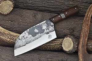 Knives Ranch Authentic Since 2010,Excellent Edge Retention,6-1/2" Full Tang,Chef Meat Cleaver,Kitchen Knives,Set with Leather Sheath, Take Carrying,Butcher (1103-IRW)