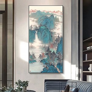 Huge Vertical Blue-green Shan Shui Painting, Large Scale Chinese Landscape Painting Scroll Hanging, Blue Mountain Art Replica, Unframed WG - Etsy