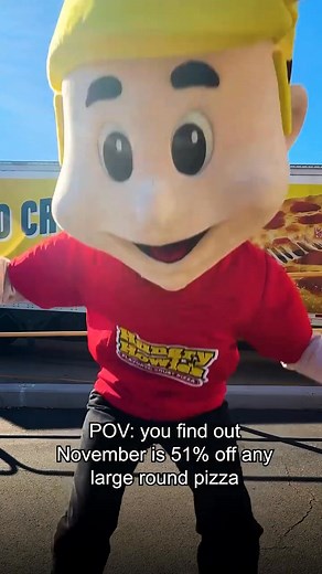 44 reactions · 6 comments | Howie is clearly excited for 51% off any large round pizza at regular menu price. Online carryout orders. Excludes Detroit-Style Pizza. Non-exclusive offer. | Hungry Howie's Pizza | Facebook