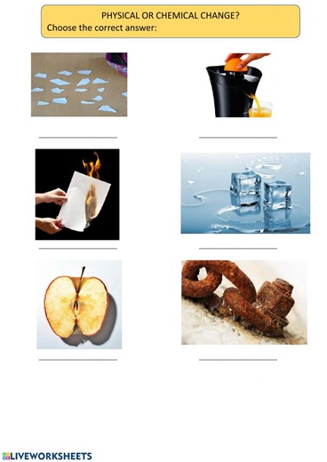Physical and Chemical changes activity