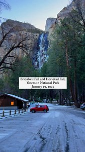 Bridalveil Fall and Horsetail Fall, Yosemite National Park- January 29, 2025 The parking lot at Bridalveil Fall Trail was completely covered in ice. While Bridalveil Fall continues to flow beautifully, Horsetail Fall has completely dried up. Video captured at 7:30 AM. . . . . . #yosemite #yosemitenationalpark #bridelveilfalls #horsetailfalls #yosemitevalley #yosemitenationalpark | April and Vikas