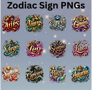 Zodiac Sign PNG Bundle | 12 Astrology Clipart Files | Horoscope Star Sign Digital Download | Gold Gradient Transparent PNG Set - Etsy Canada
