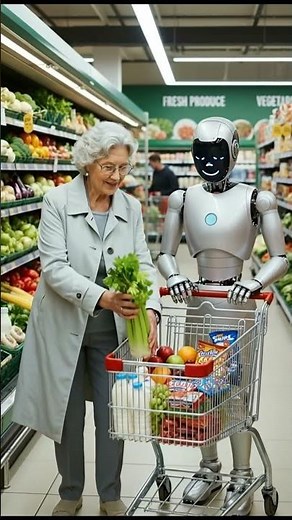 Smart Shopping: Senior Explores Walmart with Her Helpful Robot Assistant