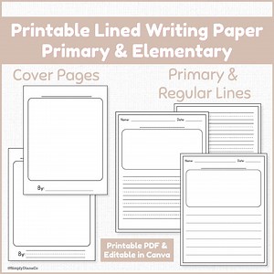 Printable Primary Writing Paper | Editable Lined Paper Template for Teachers | Elementary Handwriting Practice PDF & Canva Template - Etsy