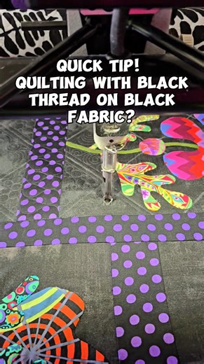 Quick tip: Quilting with black thread on black fabric? Try turning off your machine light and using natural window light instead—it makes a huge difference! I have my machine set up near a window that doesn’t get direct sunlight, so I get soft, natural lighting while I quilt. I also avoid using overhead lighting. On gloomy days, I’ll occasionally use softbox lights (they’re the kind photographers use) to get a clean, even light without harsh shadows. 🧵 Not sure where to start on your quilting j