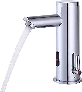Automatic Touchless Bathroom Sink Faucet Motion Activated Sensor Hands Free Auto Off 1 Hole Commercial Infrared Brass Basin Faucets Adjustable Cold Hot Single Handle Water Mixer（Chrome）