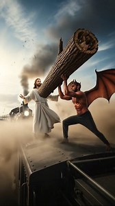 The Devil's fatal mistake: He gave Jesus his weapon. 😳✝️ #jesus #devil #god #faith #fatalmistake #returntosender #holycross #demon #epicbattle #goodvsevil #aiart #train | Jesus Loves You