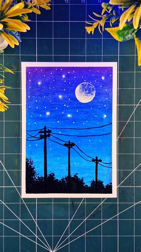 Moon Night Scenery Drawing 🌙✨ | Oil Pastels | Satisfying Art #shorts #art #viral #shorts