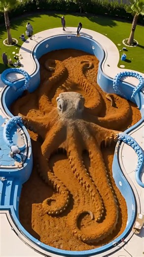 Giant Octopus Swimming Pool Build | Backyard Transformation #shorts #aivideo #aitransformation