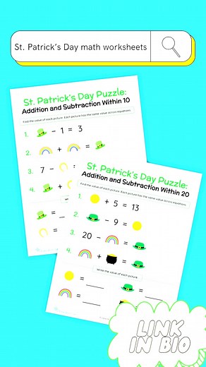 1.5K views · 6 comments | Teacher-created, leprechaun-approved! First and second-graders can practice arithmetic with these shamrockin' new worksheets: https://bit.ly/3IuiuVb | education.com | Facebook