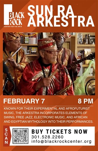 Sun Ra Arkestra is coming to BlackRock! On February 7, witness the iconic Grammy nominated group that has been at the forefront of Afro-futurism since their inception in the 1960s. The Sun Ra Arkestra are known worldwide for their live shows that combine big-band swing, space-age jazz, singing, dancing, chanting and Afro-pageantry. Plus, don't miss an artist activation by @vllager.me at 6:30 in the Kay Gallery. Tickets are going fast! Grab yours now at the link in our bio! #SunRa #SunRaArkestra 
