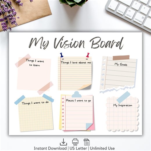 Kids Vision Boards Printable Template, New Years Activity, Goal Setting Sheet for Children Vision Board 174