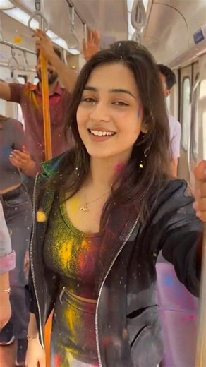 Holi in Delhi metro 🥳 ♥️ 💙 💛 🎉 #holi #festival #party #dance #drink #delhi #metro #colors