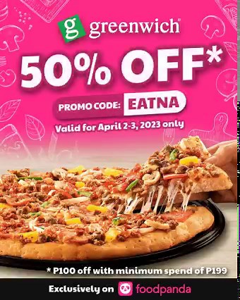 4.2K views · 25 reactions |  Voucher Alert!  Weekend just gets better! Just use the code EATNA and enjoy 50% OFF* on your Greenwich favorites exclusively on foodpanda. *P100 max discount with a minimum purchase requirement of 199 | Greenwich Barkada | Facebook