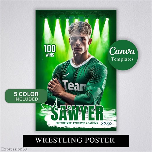 Wrestling Poster Editable Canva Template, Wrestling Digital Backdrop Included, Editable 100 Wins Wrestling Poster or Senior Night Banner - Etsy