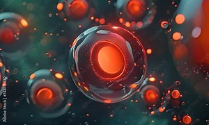 Cells undergoing mitosis. The concept of cell division and microscopy.