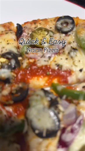Naan pizza 🍕🍕🍕 It is a game-changer for pizza lovers. It’s a simple yet genius way to make individual pizzas using Naan bread as the crust. To make a delicious naan pizza, pre-bake the naan bread for 2-3 minutes to give it a crispy texture, then top it with your favorite sauce, cheese, and toppings. I have used Rao’s @raoshomemade marinara sauce, And for veggies onions, green-peppers, olives and jalapeños Bake in the oven for an additional 3-5 minutes, or until the cheese is melted and bubbly