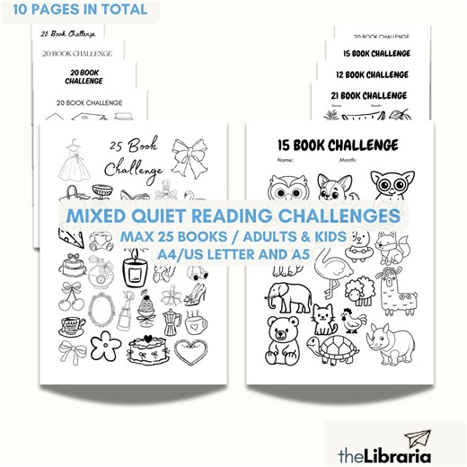 Low Stress Low Target Reading Challenges - Adults and Kids - 10 Pages in Total - Daily Reading Tracker | A4/US Letter and A5 - Etsy Canada