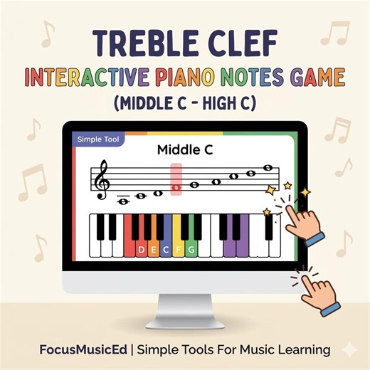 Interactive Piano Notes Game: Treble Clef Music Tool (digital Download) - Etsy UK