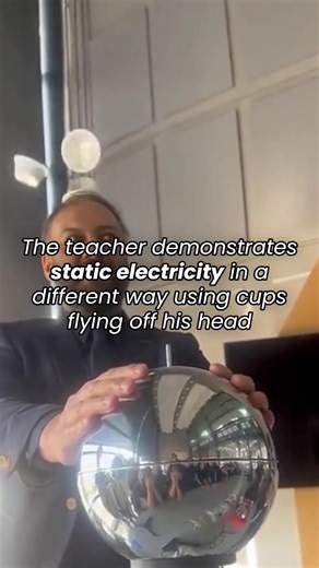 The teacher demonstrates static electricity in a different way using cups flying off his head ⚡