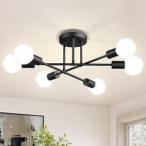LOHAS Modern Sputnik Chandelier for Living Room, 6-Light Black Mid Century Modern Lights Fixture, 20.7" Ceiling Light Fixture for Bedroom, Dining Room, Kitchen, Office, Base E26(No Bulb Included)