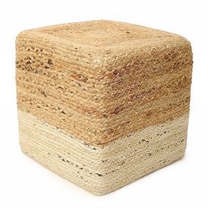 · REDEARTH · Cube Pouf Ottoman - Braided Pouffe Accent Sitting Square Footrest for Living Room, Bedroom, Nursery, kidsroom, Patio, Gym; 100% Jute (14.5"x14.5"x16"; Natural Ivory)
