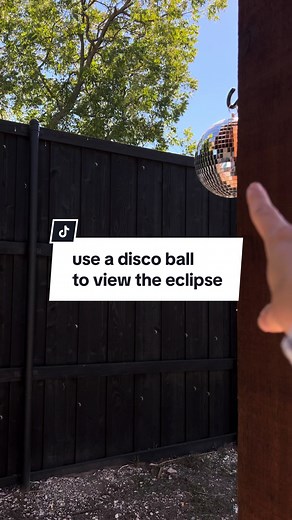 Save this to try on April 8th! 🪩 This is a super magical and SAFE way to view the eclipse - perfect for kids! Teachers, your students can easily observe the shape changes using a disco ball. I wish I knew about this when I taught! All you do is hang or mount a disco ball outside and watch the surfaces and walls around you to see the reflection of the sun/solar eclipse. Last time there was an eclipse, we were doing all the DIY Solar Eclipse viewers outside but then we noticed our disco ball putt