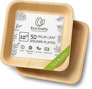 50-Pack Square Palm Leaf Plates–Compostable & Biodegradable, Sturdy Disposable plates for Weddings, Events, Odor-Free, Microwave Safe, Alternative to Plastic Plates (10" - 50 Pc)