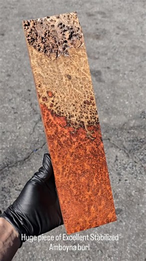 Ben Greenberg on Instagram: "Hey guys, here ive got a huge chunk of excellent Stabilized Red Amboyna burl with a sappy edge. Color and figure are incredible here. Dimensions are 3.6 × 1.3 × 12 - 14 Item number 1 Price is $275 Comment below or send me a dm to claim this piece of super premium Amboyna burl."
