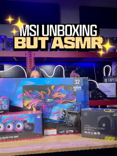 Full MSI Setup ASMR Unboxing (Headphones On) Every piece of this all @msiusofficial setup, unboxed. 📷 MPG VIXTA 300R PZ MPG Z890 CARBON WIFI MPG CORELIQUID P13 360 MPG EZ120R ARGB-3B MAG A1000PLS PCIE5 GeForce RTX 5070 Ti 16G GAMING TRIO OC MPG 322UR QD-OLED X24 Lucky Doll not included, we just REALLY wanted to show the adorable dragon off. #MSI #MSIGaming #gamingpc #ASMR #PCBuild