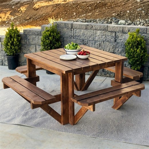 Square Picnic Table Plans | DIY Outdoor Dining Woodworking Blueprint (PDF) - Etsy
