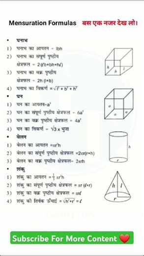 Mensuration Formulas | Maths Formula | 10th Class | Formulas Tricks | Ganit Tips | By Manish Sir