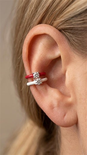 Raspberry White Enamel Ear Cuff Set 925 Sterling Silver Cubic Zirconia No Piercing Jewelry - Etsy