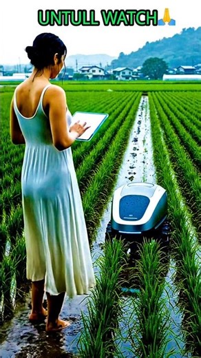 ASMR Rice Field Farming 🌾 Japanese Girl & Futuristic Robot 🤖 | Peaceful AI Farming Scene #Shorts