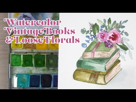 Watercolor Vintage Books 📚 and Flowers 🌺 - Beginner Friendly Tutorial