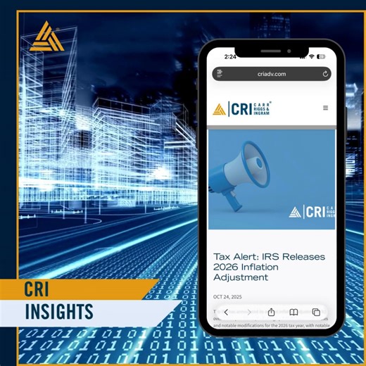 Stay ahead of next year’s tax changes. The IRS has released its annual inflation adjustments for more than 60 tax provisions, including new tax rate schedules and key updates influenced by the One, Big, Beautiful Bill.⁠ ⁠ Review the full details of the 2026 tax year adjustments and start planning now to optimize your strategy. Your CRI advisor is ready to help you understand how these updates may impact your situation.⁠ ⁠ 🔗 https://www.criadv.com/insight/irs-releases-2026-inflation-adjustment/ 