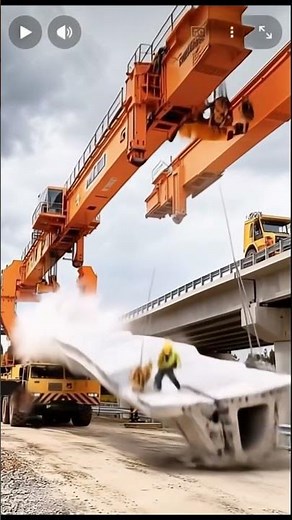 CRANE FAIL! Workers' Miraculous Escape as Concrete Girder Drops #fail #construction #engineering