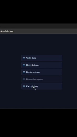 Create drag and drop sorted list with HTML CSS JavaScript 😱#viral #coding #webdesign #shorts #reels