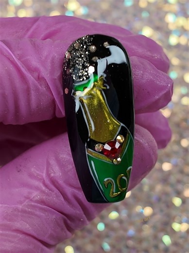 Creative Champagne Bottle Nail Art for New Year's