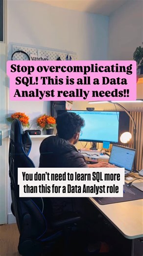 Abhisek Sahu on Instagram: "You don’t need to learn SQL more than this for a Data Analyst role ✅ Follow & Comment 'sql' i will send you complete details and also will send you complete SQL checklist for Data Analyst ❤️ ➊ SELECT Essentials ↳ SELECT, FROM, WHERE ↳ Filtering with AND/OR/IN/LIKE ↳ Sorting with ORDER BY ↳ Limiting rows with LIMIT/TOP ➋ Aggregations & Grouping ↳ SUM(), COUNT(), AVG(), MIN(), MAX() ↳ GROUP BY for category-level insights ↳ HAVING for filtering aggregated results ↳ Perce