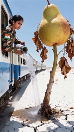 Indian Lady Soldier Waters Pear Tree and Saves It from Drying Up 😭 #ai #plants #save #water