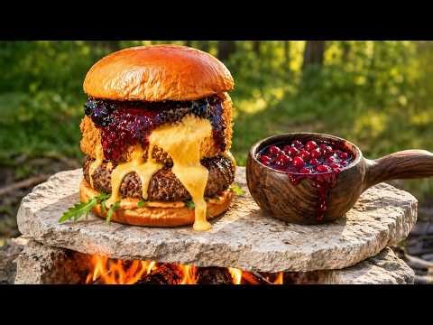 Deep Fried Camembert Burger on a Hot Stone | Outdoor Cooking