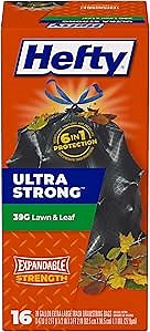 Hefty Ultra Strong Lawn & Leaf Trash Bags, Unscented, 39 Gallon, 16 Count