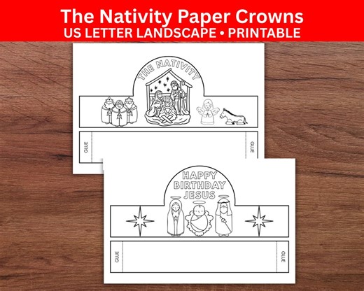 The Nativity Paper Crowns, Happy Birthday Jesus Craft, Christian Preschool and Kindergarten Sunday School CCD Craft, Nativity Coloring - Etsy