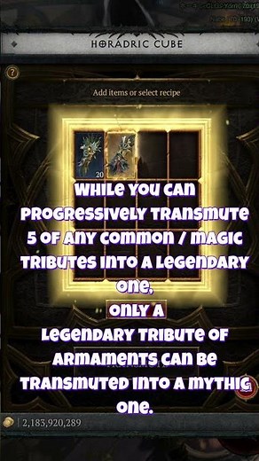 How to obtain a Mythic Tribute of Armaments from Horadric Cube #diablo4
