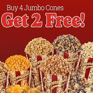 14 reactions · 4 comments | Kick off 2020 with FREE popcorn! Pop by Popcornopolis.com and choose 4 of your favorite Jumbo Popcorn Cones and get 2 more free now - 1/27. | Popcornopolis | Facebook