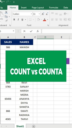 COUNT & COUNTA Formula in Excel #excel #exceltips #exceltutorial
