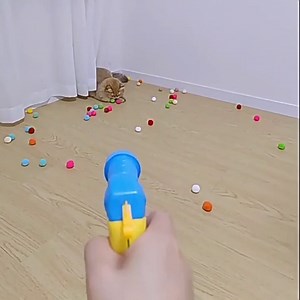 Interactive Cat Toys Balls for Indoor with Launcher (Color Random) and 100 Pom-Poms Balls & 3 Plastic Balls, Silent Plush Cat Ball Toy for Cats Kitten, Colorful, Furry Cat Enrichment Toys