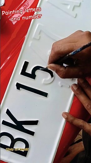 how to painting easy license plate with brush.. #handmade #automobile #calligraphylattering