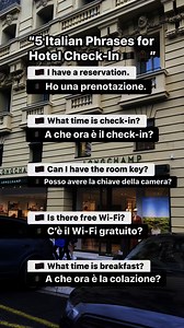 183K views · 2.3K reactions | “5 Italian Phrases for Hotel Check-In ” #LearnItalian #ItalianTravel #HotelInItaly #ItalianCheckIn #SpeakItalian #ItalianPhrases #DailyItalian #ImparaItaliano #ItalianLanguage #ItalianFBPage | Piccolo Maestro | Facebook